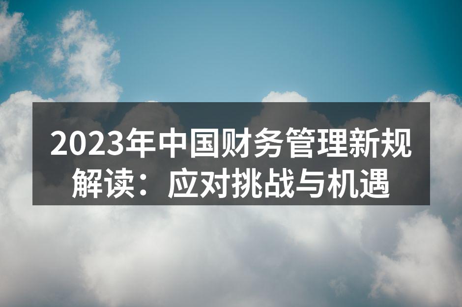 2023年中国财务管理新规解读：应对挑战